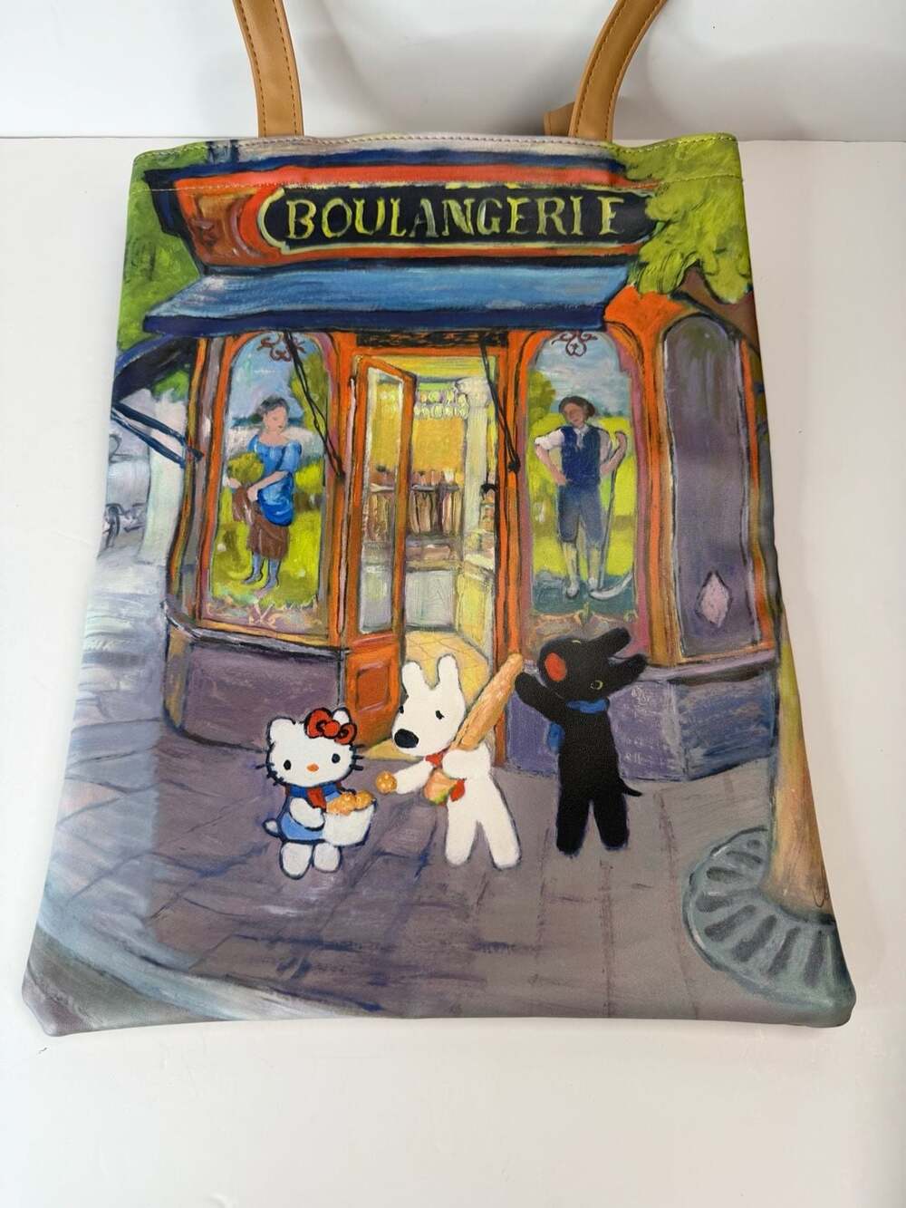 Sanrio Gaspard Et Lisa Hello Kitty Boulangerie Tote Bag Tan Faux Leather